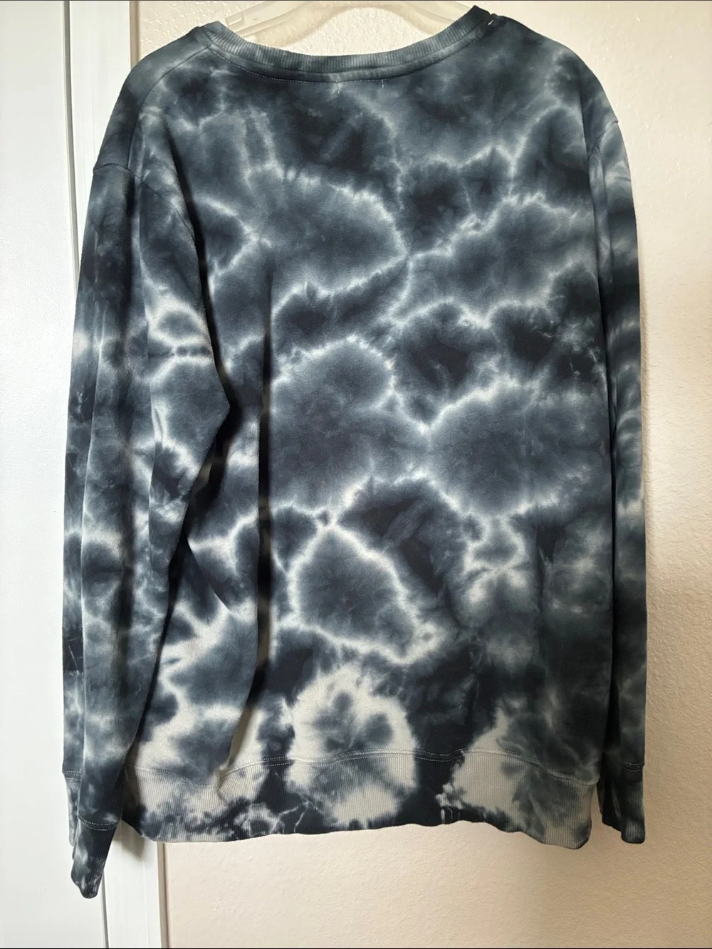 True Religion Blue & White Tie-Dye Crewneck with Maroon Logo Patch